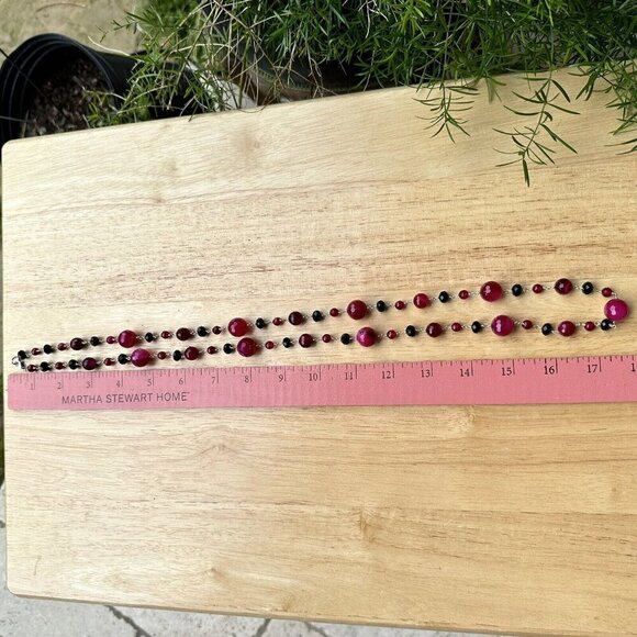 VTG Beaded Accent Necklace 35" Sterling‎ Clasp  Black Pink Red Crystal Glass - Picture 6 of 7